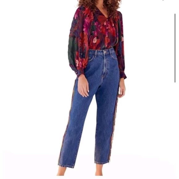 Farm Rio Women’s Bird Flowers Pleated Shirt Floral Top Multicolor Small - Picture 3 of 10